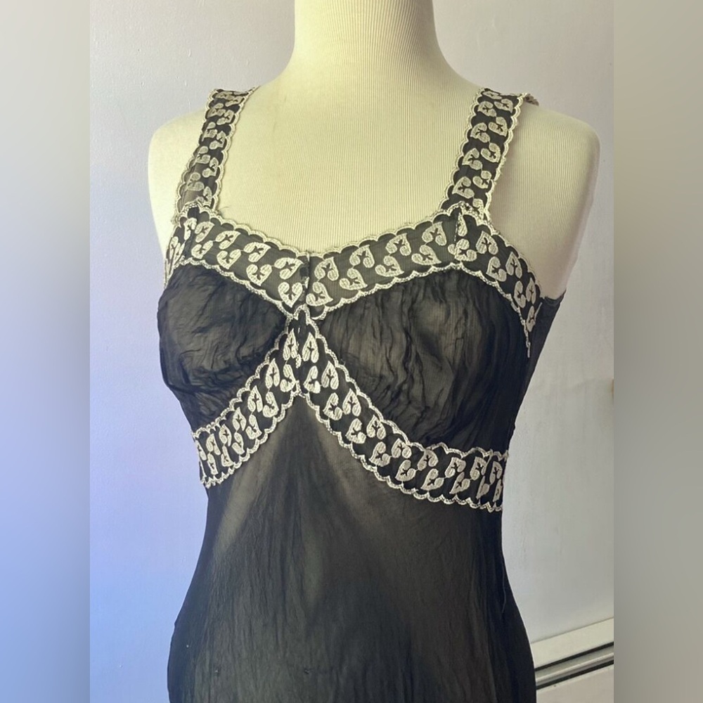 Vintage Black Sheer Chemise Nightgown, Detailed Lace Trim, Small, Like New!